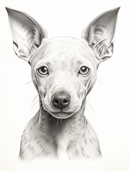 American Hairless Terrier Pencil Drawing Picture Board by K9 Art