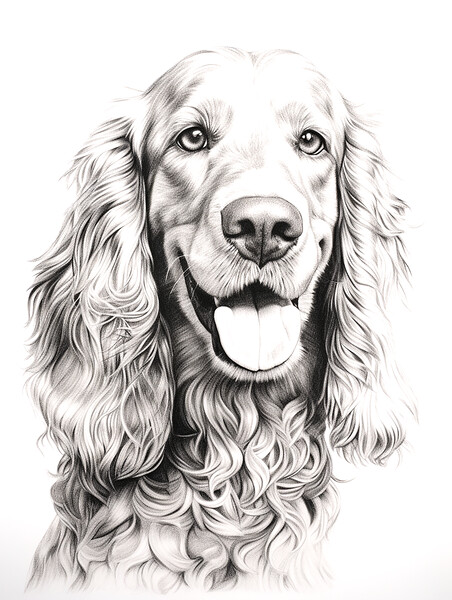 American Water Spaniel Pencil Drawing Picture Board by K9 Art