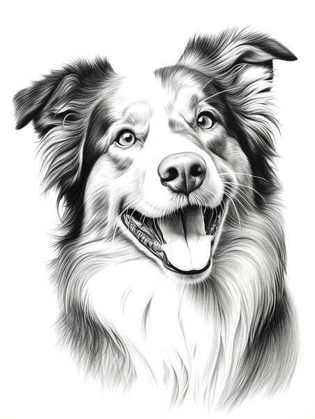 Australian Shepherd Dog Pencil Drawing Picture Board by K9 Art