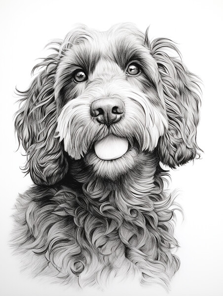 Barbet Pencil Drawing Picture Board by K9 Art
