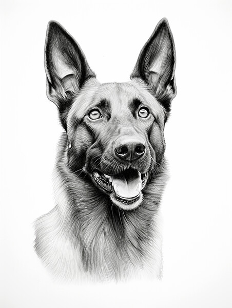 Belgian Malinois Pencil Drawing Picture Board by K9 Art