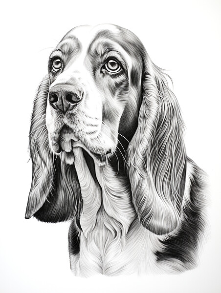 Basset Hound Pencil Drawing Picture Board by K9 Art