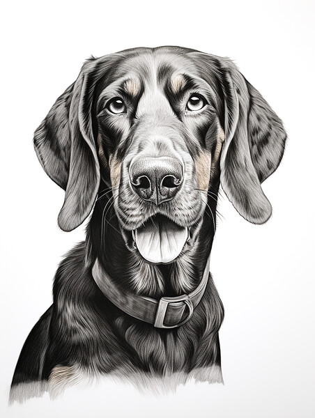 Black And Tan Coonhound Pencil Drawing Picture Board by K9 Art