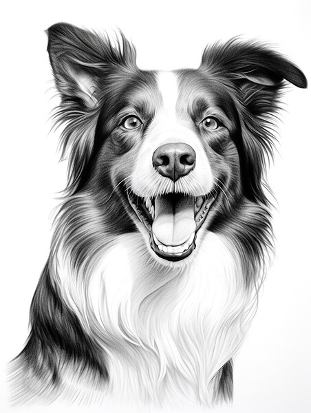 Pencil Drawing Border Collie Picture Board by K9 Art