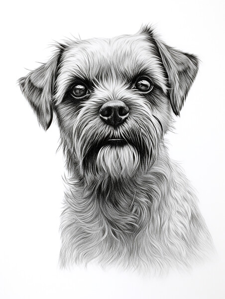 Pencil Drawing Border Terrier Picture Board by K9 Art