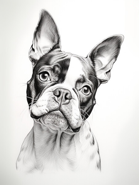 Boston Terrier Pencil Drawing Picture Board by K9 Art