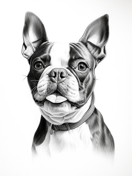 Boston Terrier Pencil Drawing Picture Board by K9 Art