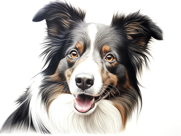 Pencil Drawing Border Collie Picture Board by K9 Art