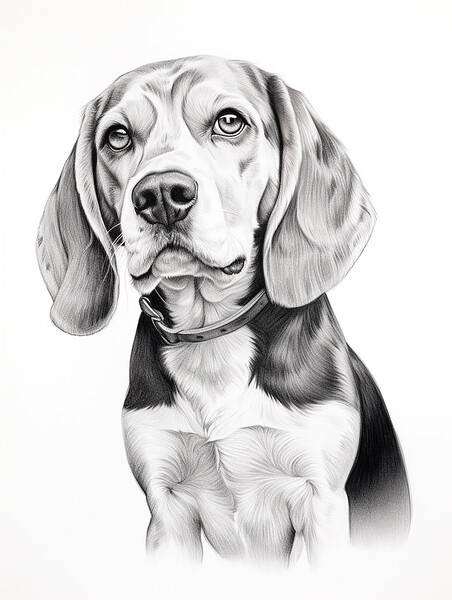 Beagle Pencil Drawing Picture Board by K9 Art