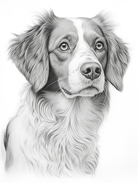 Brittany Pencil Drawing Picture Board by K9 Art