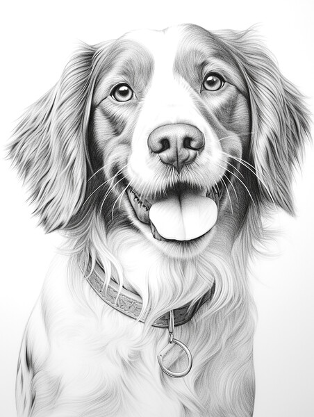 Brittany Pencil Drawing Picture Board by K9 Art