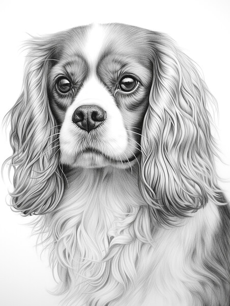 Cavalier King Charles Spaniel Pencil Drawing Picture Board by K9 Art