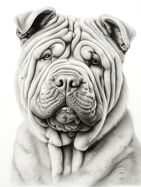 Chinese Shar Pei Pencil Drawing Picture Board by K9 Art