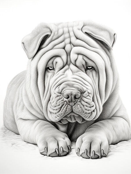Chinese Shar Pei Pencil Drawing Picture Board by K9 Art