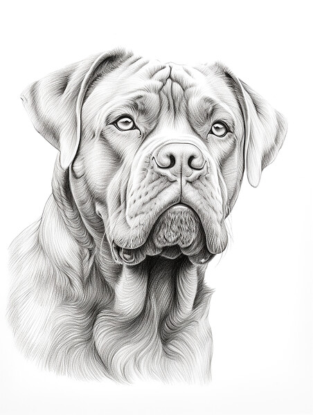 Dogue de Bordeaux Pencil Drawing Picture Board by K9 Art