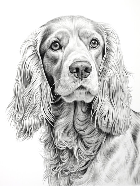 English Cocker Spaniel Pencil Drawing Picture Board by K9 Art