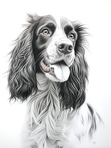 English Springer Spaniel Pencil Drawing Picture Board by K9 Art