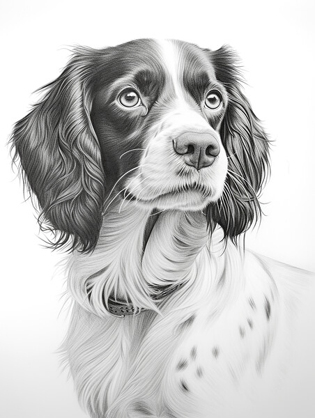English Springer Spaniel Pencil Drawing Picture Board by K9 Art