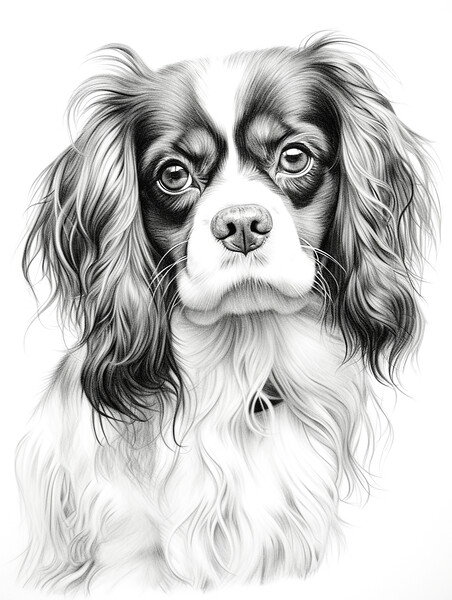 English Toy Spaniel Pencil Drawing Picture Board by K9 Art