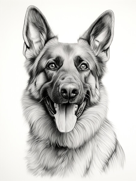 German Shepherd Dog Pencil Drawing Picture Board by K9 Art