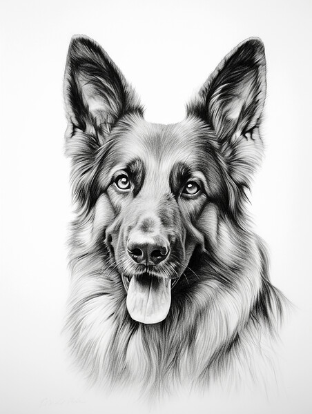 German Shepherd Dog Pencil Drawing Picture Board by K9 Art