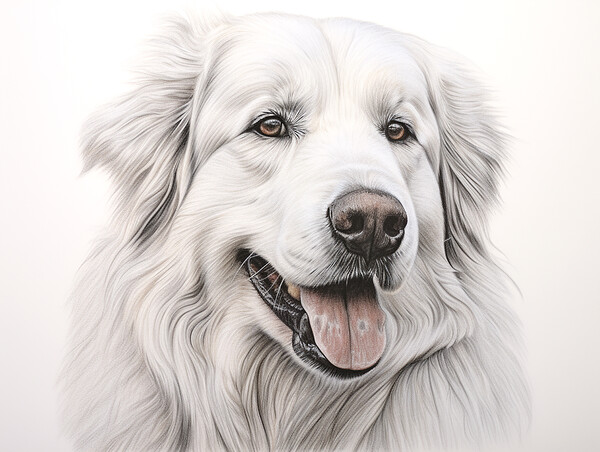 Great Pyrenees Pencil Drawing Picture Board by K9 Art