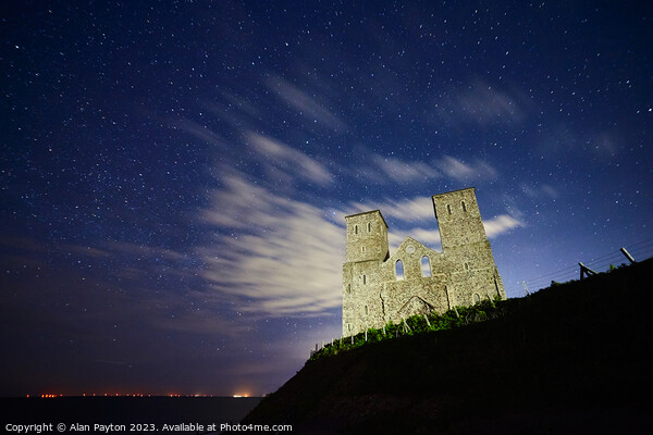 Reculver Towers at night Picture Board by Alan Payton