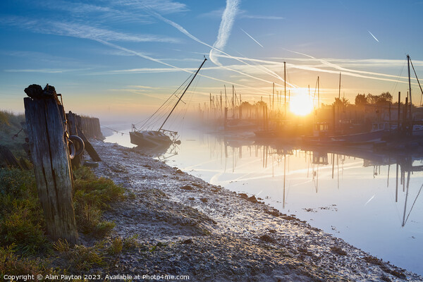 Misty sunrise at Oare Creek, Kent Picture Board by Alan Payton