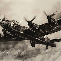 Buy canvas prints of Lancaster Bomber In Charcoal by Airborne Images
