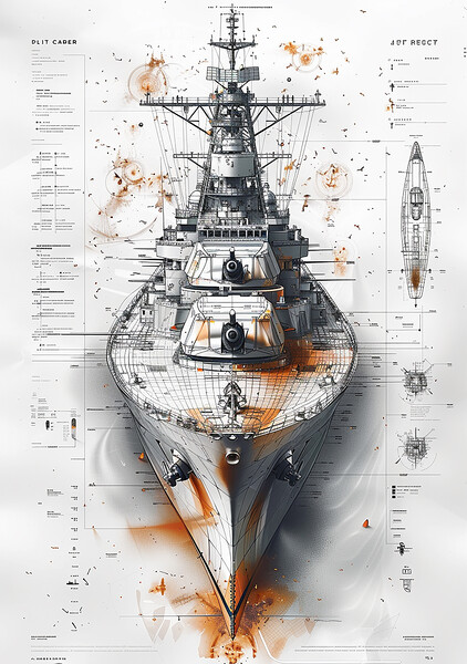Royal Navy Warship Blueprint Picture Board by Airborne Images