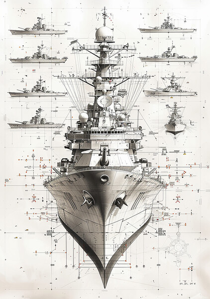 Royal Navy Ship Blueprint Picture Board by Airborne Images