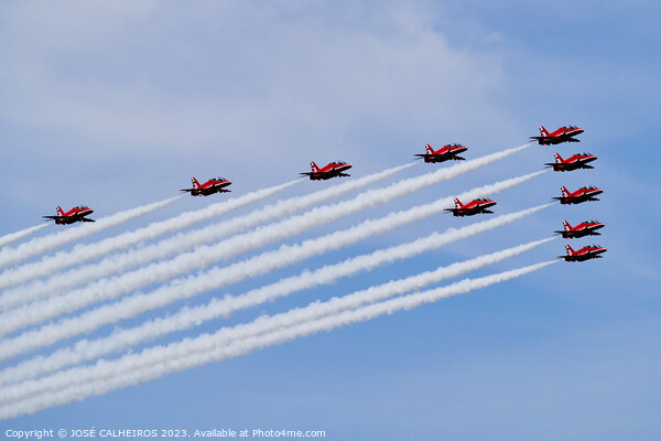 Red Arrows  in Beja Air Show Picture Board by JOSÉ CALHEIROS