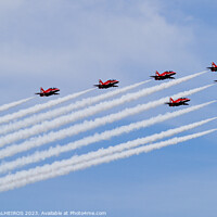 Buy canvas prints of Red Arrows  in Beja Air Show by JOSÉ CALHEIROS