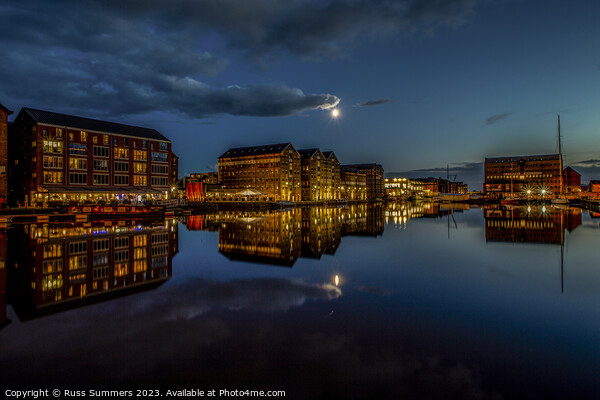 Moonlight Over Gloucester Docks Picture Board by Russ Summers