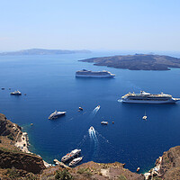 Buy canvas prints of Cruise ships in Thira, Santorini island, Greece by Olga Peddi