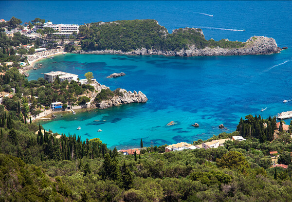 View of a heart-shaped bay in Corfu, Greece Picture Board by Olga Peddi