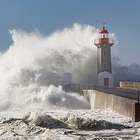 Buy canvas prints of Storm waves over the Lighthouse by Olga Peddi