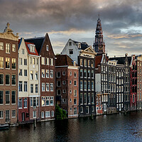 Buy canvas prints of Houses along an Amsterdam canal. Summer cloudy day by Olga Peddi