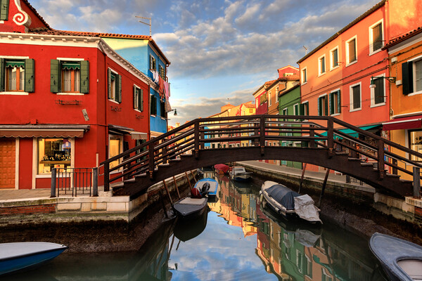 Colorful houses and canal on Burano island, near V Picture Board by Olga Peddi