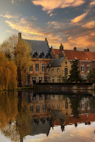 Bruges canal at sunset. Belgium Picture Board by Olga Peddi