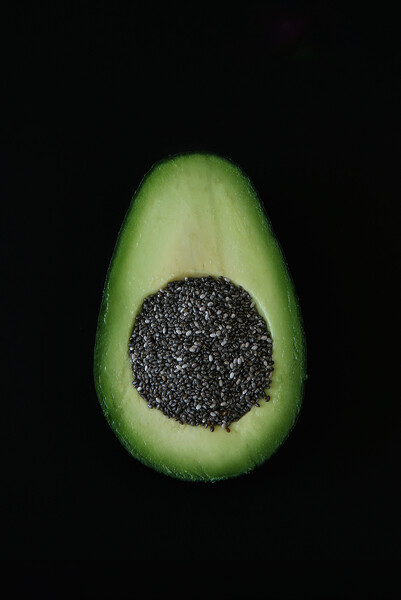 Artistic composition of Avocado end Chia seed on b Picture Board by Olga Peddi
