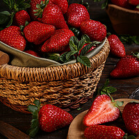 Buy canvas prints of Fresh strawberries in a basket  by Olga Peddi