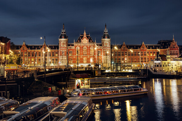 Amsterdam Central Station Night Lights Picture Board by Olga Peddi