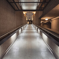 Buy canvas prints of A Brutalist Corridor, Barbican Centre, London by Bradley Taylor