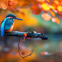 Buy canvas prints of Kingfisher over an autumn woodland Stream by T2 