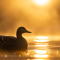 Buy canvas prints of Duck on a pond, gliding into Sunrise by T2 
