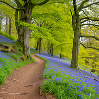 Buy canvas prints of Bluebell Woods ~ Painterly Woodland Path by T2 