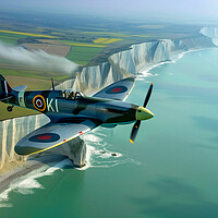 Buy canvas prints of Spitfire over The White Cliffs of Dover by T2 