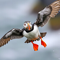 Buy canvas prints of Atlantic Puffin in Flight by T2 