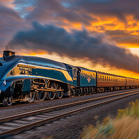 Buy canvas prints of Mallard Steams away from the Setting Sun by T2 
